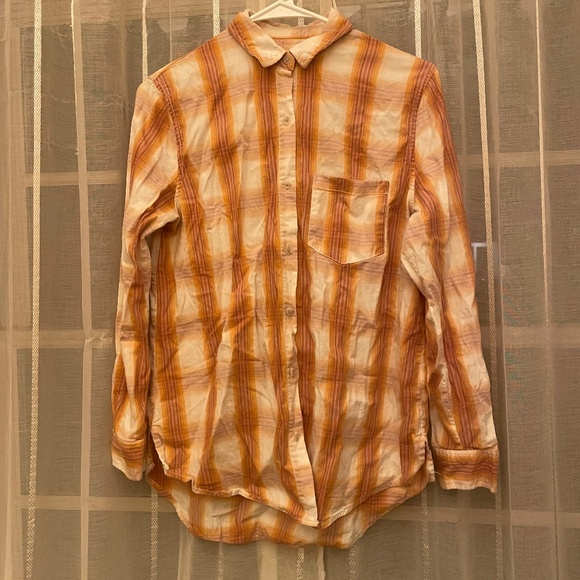 Universal Thread Tops - Orange and brown flannel shirt